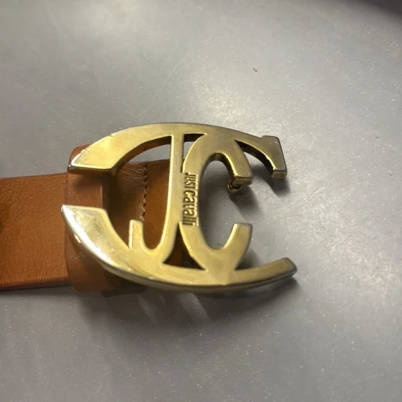 Just Cavalli Raffia Summer Tan Leather Belt with Gold Accents - Picture 8 of 9